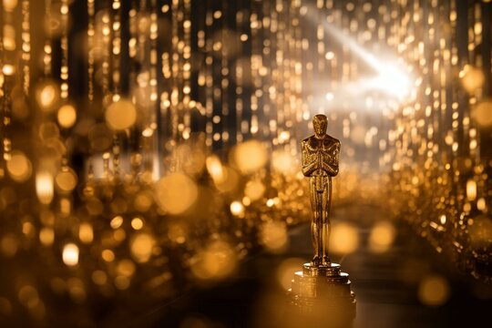 Abstract gold bokeh wallpaper of Hollywood's Oscars ceremony. Generative AI