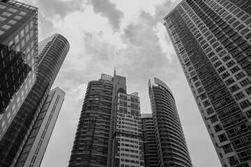 Black and white skyscraper buildings