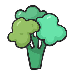 Broccoli Vegetable Sketch Color simple icon Hand-drawn Cartoon Illustration