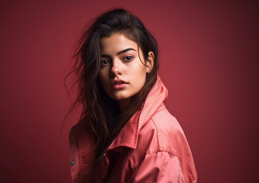Studio portrait of woman with colorful background, Generative AI