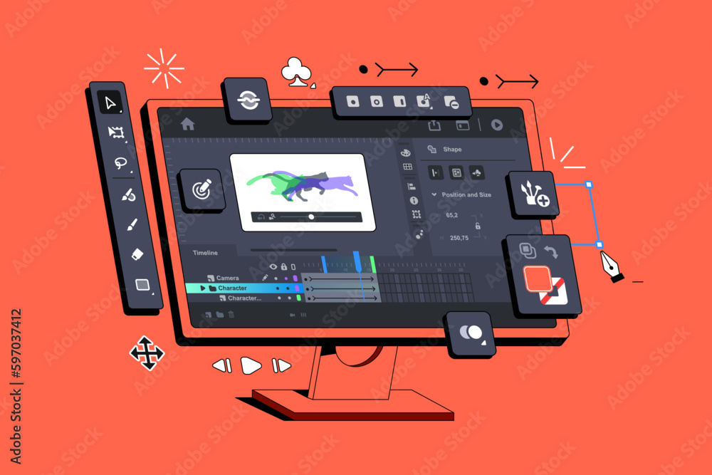 Poster program for creating frame-by-frame animation.toolbar. creation of cartoons and animations. hand dra