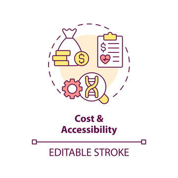 Cost and accessibility concept icon. High expenses for treatment. Precision medicine challenge and limitation abstract idea thin line illustration. Isolated outline drawing. Editable stroke