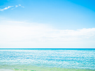 Sea Ocean Water with Horizon Backgroun,Texture Wave Calm View Island Thailand with Blue Cloud Sky,Seascape Summer Tropical Nature at Coast,Beauty Paradise ,Clear Light Sun Day Landscape Shore.\