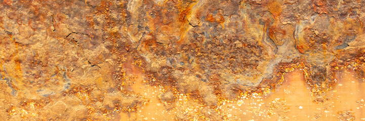Rust of metals.Corrosive Rust on old iron with a hole. Rusted orange painted metal wall. Rusty...