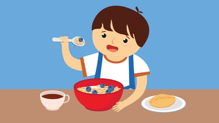 child eating porridge with berries