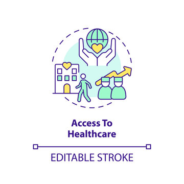 Access to healthcare concept icon. Providing medical service. Patient support. Social determinant of health abstract idea thin line illustration. Isolated outline drawing. Editable stroke