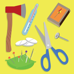 Set of tools for cutting wood. Vector illustration in flat style.
