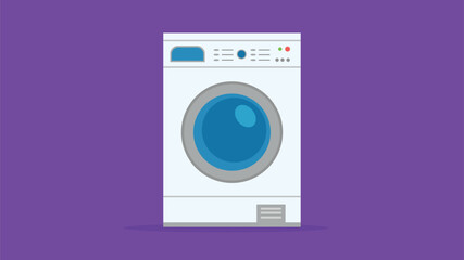 Washing machine flat icon. Washing machine vector illustration isolated on purple background.