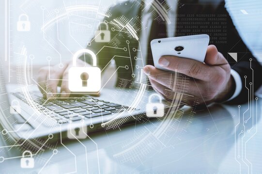 Business man working to protect for cyber security concept.