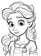 Princess vector coloring book black and white for adults isolated line art on white background.