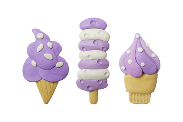 Ice Cream Kit. Handmade plasticine. Set of cartoon style ice cream.