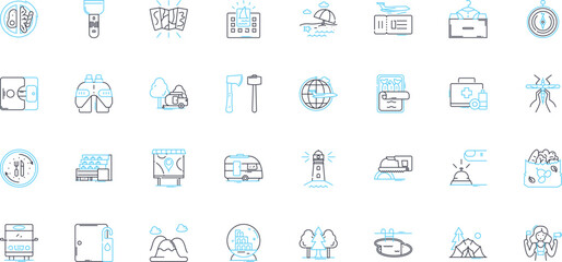 Fototapeta premium Digital innovations linear icons set. Disruption, Augmented, Virtual, Algorithm, Automation, Cryptocurrency, Cryptography line vector and concept signs. Cybersecurity,Data,Digitalization outline
