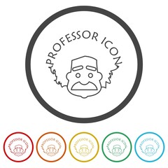 Professor icon. Genius scientist logo. Set icons in color circle buttons