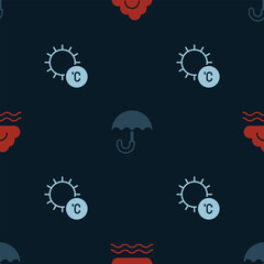 Set Fog and cloud, Umbrella and Sun on seamless pattern. Vector