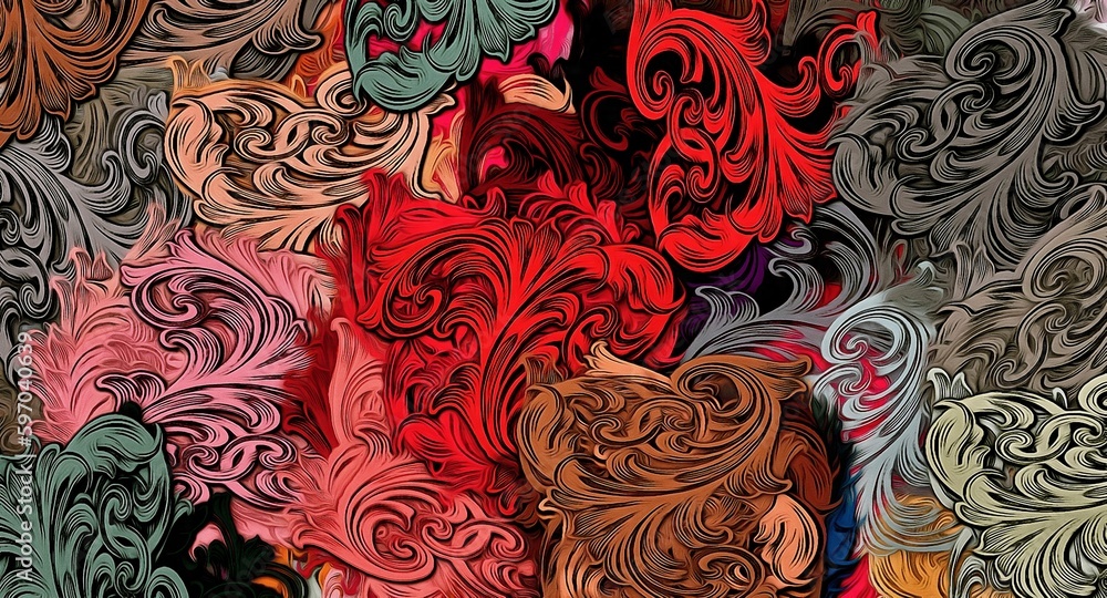 Poster abstract texture psychedelic fractal of chaotic figures of various shapes and sizes
