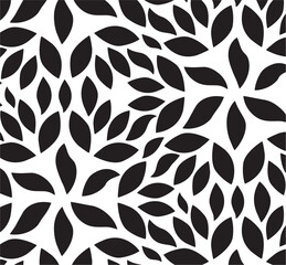 Abstract Leaves Pattern, Vector Endless Background. Seamless geometric wallpaper with black leaves pattern.	