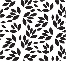 Abstract Leaves Pattern, Vector Endless Background. Seamless geometric wallpaper with black leaves pattern.	