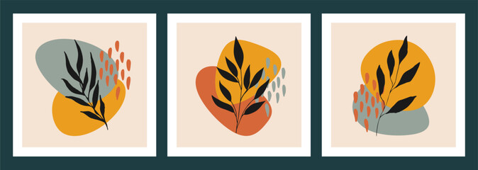 Fototapeta na wymiar Botanical wall art vector set. Abstract Plant Art design for print, cover, wallpaper, Minimal and natural wall art. Vector illustration.