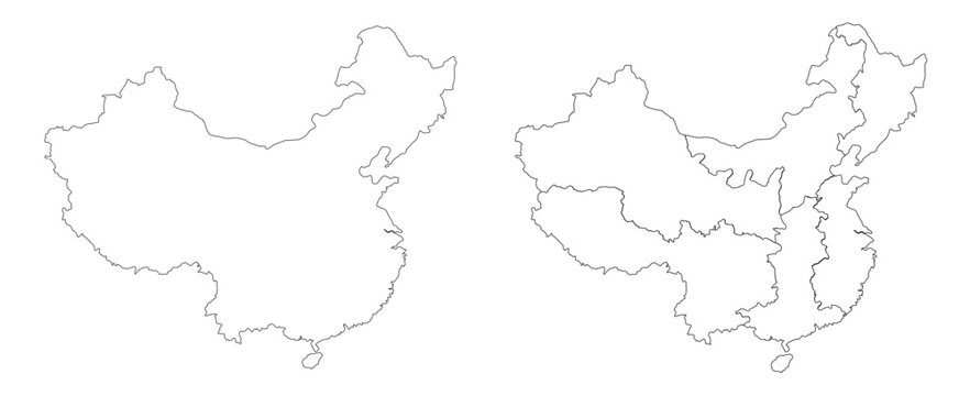 China map white-black outline 