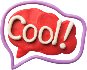 Cool. Handmade plasticine lettering on red speech bubble.