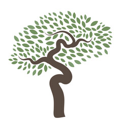 Abstract brown and green tree isolated on white background. Silhouette, vector illustration.