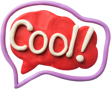 Cool. Handmade plasticine lettering on red speech bubble.