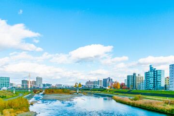 豊平川の河川敷の風景（北海道札幌市）