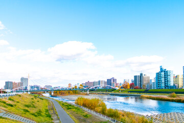 豊平川の河川敷の風景（北海道札幌市）