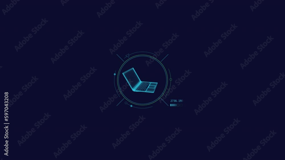 Poster looped animation of a laptop in a circle hud element.