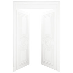 door opening wooden doors  isolated on white background PNG 3d rendering interior architecture program 