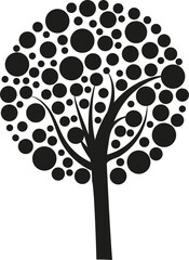 Black and white simple dots tree decor silhouette, Vector Illustration.