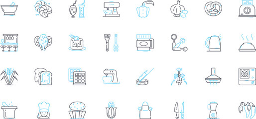 Catering linear icons set. Cuisine, Appetizers, Service, Buffet, Platters, Banquet, Gourmet line vector and concept signs. Chef,Waitstaff,Canapes outline illustrations Generative AI
