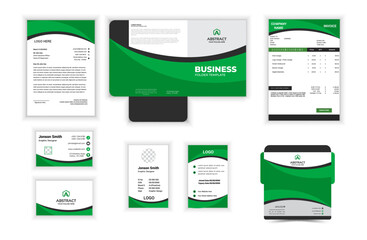Corporate identity Mock-Up of stationery design template with green and gray color