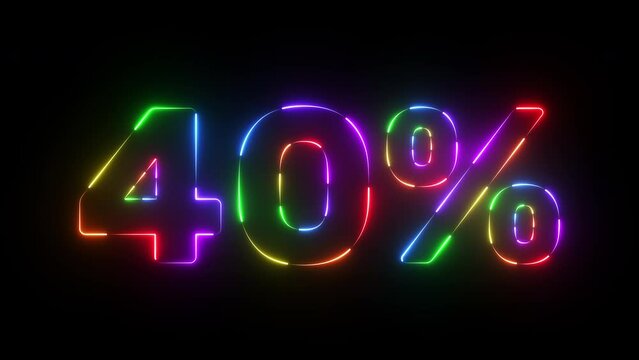 40 percent neon sign in rainbow colours, loop animation