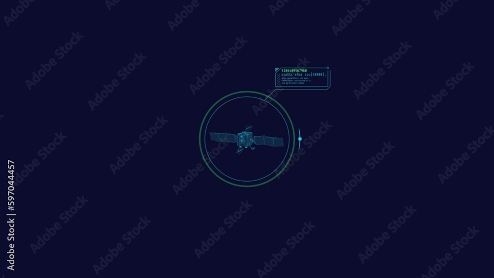 Poster looped animation of a satellite in a circle hud element.