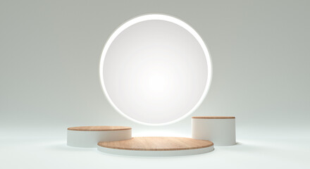 3d render podium with circle background. product display, Showcase, minimal display case.