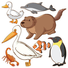 Set of simple animals cartoon character