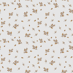 Seamless texture with oak leaves and acorns
