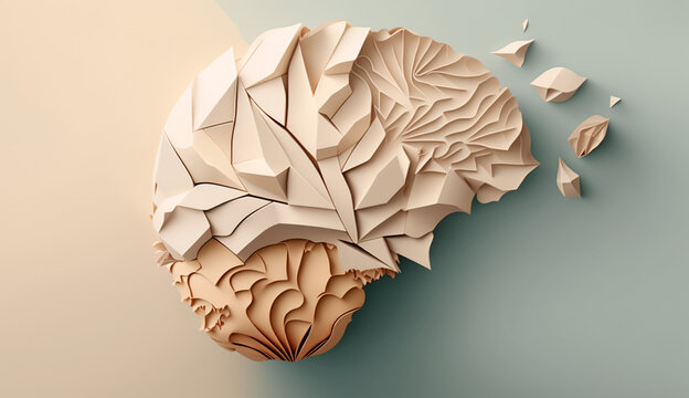 paper art style brain pieces composition plain background
