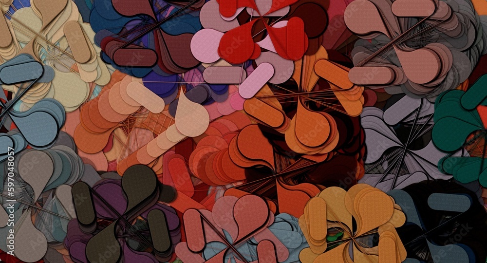 Poster abstract texture psychedelic fractal of chaotic figures of various shapes and sizes