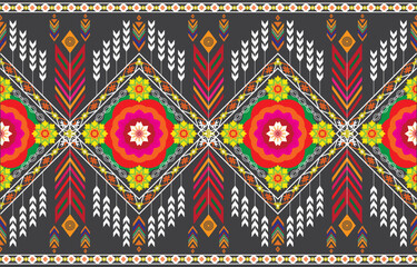 Geometric ethnic pattern traditional Design for background,carpet,wallpaper,clothing,wrapping,Batik,fabric,sarong,Vector illustration embroidery style.