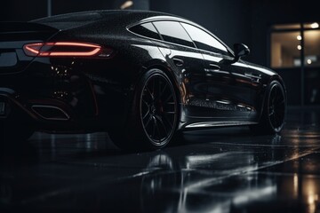 Obraz na płótnie Canvas Side view of a dark automobile. Generative AI
