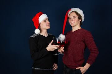 Two young attractive guys. Christmas and New Year.	