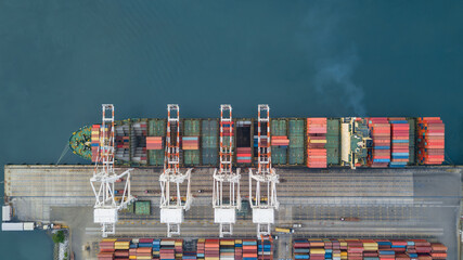 Aerial view container cargo ship, Global business import export logistic and transportation freight...