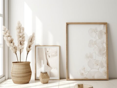 Boho Home. Stylish Interior Design Background. Generative AI.