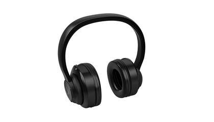 Fototapeta na wymiar 3D Rendering of Standard Black Headphones on Transparent PNG Background with Isolated Copy Space, Attention-grabbing product advertisement, marketing, promotion, business, technology, gadgets, 