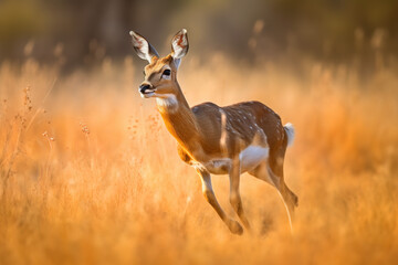Impala antelope in the savannah. . Wildlife scene in nature. Digital ai art	