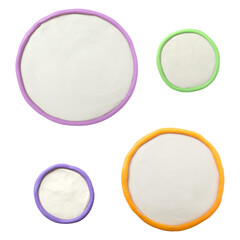 Set of plasticine round frames. Text templates white with colored borders.