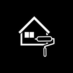 Home and paint roller glyph icon isolated on black background 