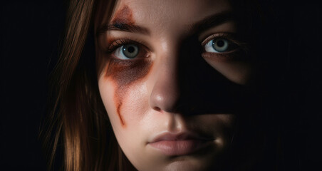 Portrait of a woman with a back eye - Generative AI